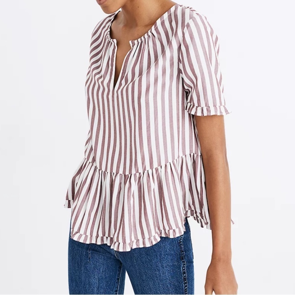 Madewell Stanza Ruffle-Hem Top in Stripe